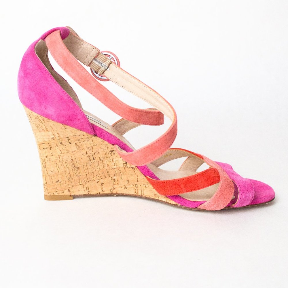 LK Bennett London Pink High Heeled Wedge Sandals Size 40 (Size 9 or 9.5)